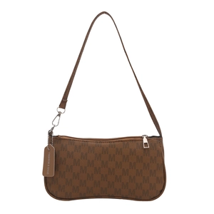 Brown monogram underarm bag with M letter print and adjustable shoulder strap for women