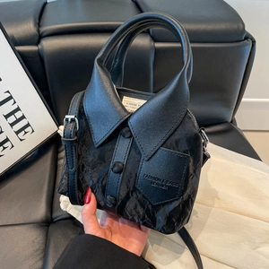 Unique Shirt Shaped Handbag For Women Textured PU Leather Crossbody Bag With Lapel Buttons Fashion Shoulder Bag