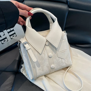 Sac à bandoulière chic blanc crème à motif marbre avec un design créatif de col de chemise