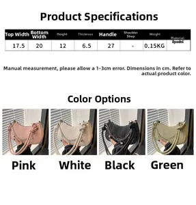 Detailed size specifications and color options for the stylish pleated crossbody handbag