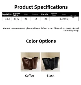 Detailed size chart and dimensions of the crocodile pattern PU leather tote bag
