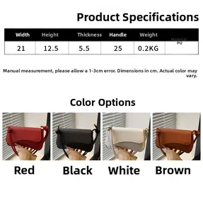 Detailed size chart and multi-color selection for PU leather flap shoulder bag