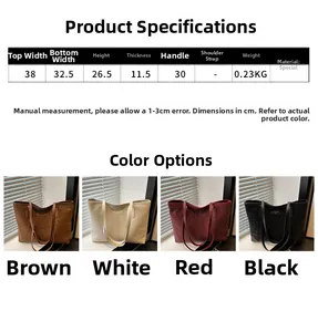 Detailed size chart and specifications for the vintage large capacity tote bag