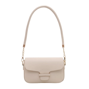 Minimalist creamy white leather crossbody square bag with gold chain strap detail