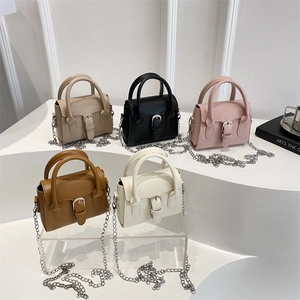 Mini faux leather handbag with buckle detail and chain strap in five colors