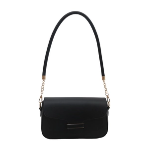 Petit sac à bandoulière noir en similicuir minimaliste avec détails et chaîne en métal doré