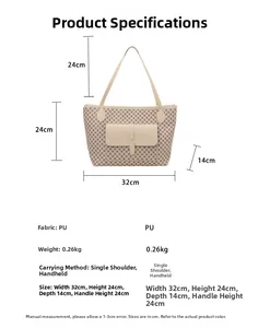 Detailed size chart of a classic monogram tote bag with precise dimension measurements