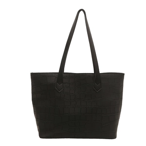 Sac fourre-tout classique noir à motif crocodile avec grande capacité et longues bretelles
