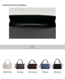 Detail view of five color options and internal lining of the leopard print crossbody bag