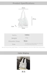 Detailed size specifications for the white lace embroidered tote bag with large bow decor