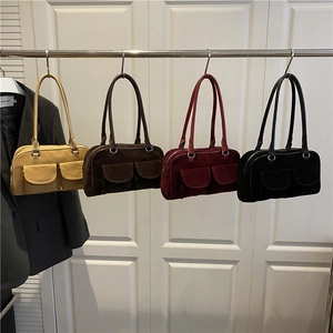 Women Vintage Suede Underarm Shoulder Bag Frosted Microfiber Stitching Detail Retro Street Style Fashion Handbag