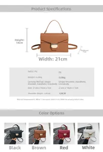 Spécifications de taille pour un sac à main en cuir PU avec boucle dorée élégante