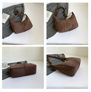 Vistas detalladas del bolso hobo marrón vintage con textura mate y costuras finas