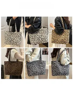 Détails de sacs cabas en velours côtelé imprimé léopard en six couleurs tendance
