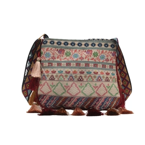 Bohemian ethnic shoulder bag with vibrant embroidery, patterns and colorful tassels