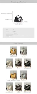 Detail view of woven texture PU leather bucket bag with size and strap specifications