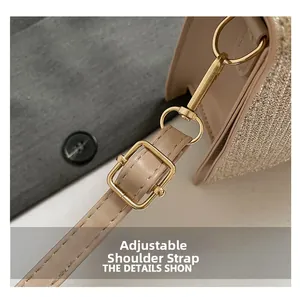 Detail of champagne gold sequin fabric with adjustable leather strap and gold buckle