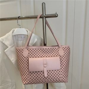 Classic pink geometric print tote bag with large capacity and shoulder strap for women