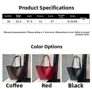 Detailed size chart for the crocodile pattern PU leather tote bag with measurements
