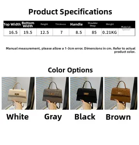 Detailed size chart and dimensions of the crossbody bag with four color options