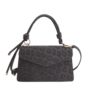 Retro grey leopard print crossbody bag with envelope flap and thick top handle