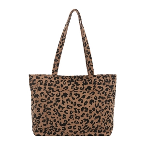 Grand sac cabas léopard en velours côtelé avec doubles anses et poche avant pratique