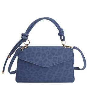 Sac à main bleu à motif léopard avec poignée nouée et bandoulière réglable
