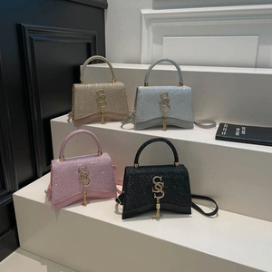 Borsa a Clessidra da Donna in Pelle PU Glitter Logo S Metallico Nappina Piccola Borsa Quadrata Moda Borsa a Tracolla Streetwear