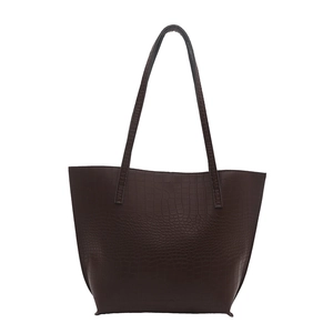 Deep brown crocodile pattern faux leather large tote bag with long shoulder straps