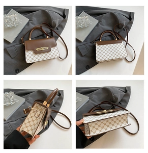 Detailed views showing front, back and sides of this stylish patchwork crossbody bag