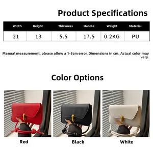 Size chart showing dimensions and PU leather material for this minimalist square crossbody bag