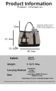 Size chart showing dimensions for large canvas tote and small matching pouch set