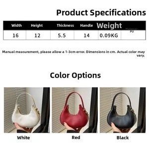Detailed size chart and specifications for the PU crescent handbag in various colors