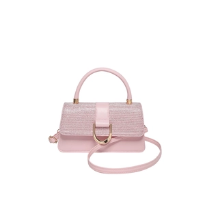 Pink stone pattern PU leather crossbody bag with glitter flap and gold D-ring hardware