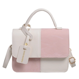 Fashion contrast color crossbody bag with cream and pink panels and top handle