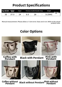 Detailed size chart and multi-color view of this large PU leather tote bag for women