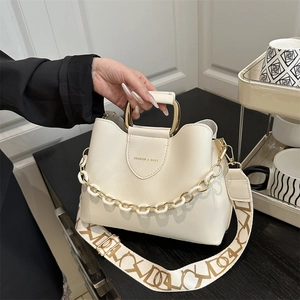 Borsa A Mano Da Donna In Pelle PU Con Manico In Metallo E Tracolla Larga Jacquard Stile Coreano Minimalista