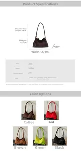 Size chart for suede shoulder bag showing dimensions 27cm x 16.5cm and strap length