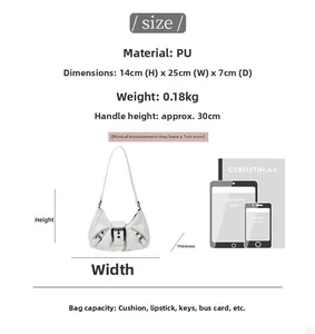 Detailed size chart for vintage PU leather shoulder bag showing dimensions and capacity