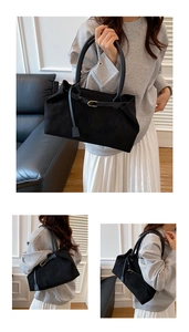 Three-way collage of a large black matte tote bag shown in handheld and shoulder styles