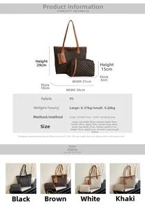 Tableau des tailles du grand sac cabas et de la petite pochette en cuir PU à motifs classiques