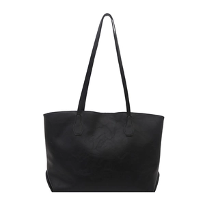Minimalist black large capacity tote bag with dual shoulder straps and leather texture