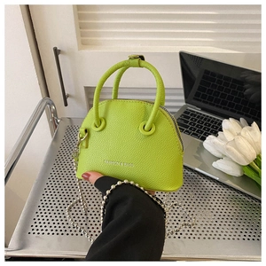 Fluorescent green litchi texture mini shell bag with chain strap and top handle