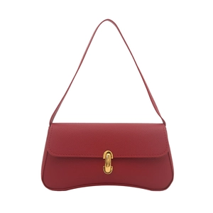 Red lychee pattern leather underarm bag with curved base and golden metal lock
