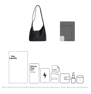 Detailed view of the black textured PU leather bag showcasing its large inner capacity