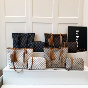 Sac À Main Tote En Cuir PU Imprimé Géométrique Rétro Sac Bandoulière Et Pochette Pour Femmes Mode Grande Capacité