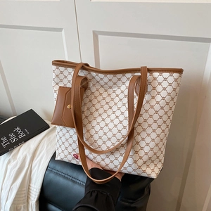 Grand sac cabas rétro à motif monogramme marron avec bandoulière et mini pochette