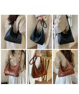 Collage of chic hobo tote bags in black and dark brown shown from multiple angles
