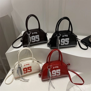 Sac Bowling Rétro Américain Femmes Simili Cuir Verni Imprimé Los Angeles 95 Sac À Main Bandoulière Avec Chaîne