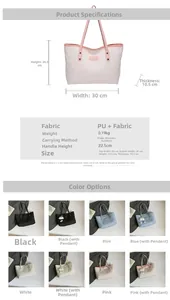 Detailed size chart and multi-color options for large capacity canvas tote bag